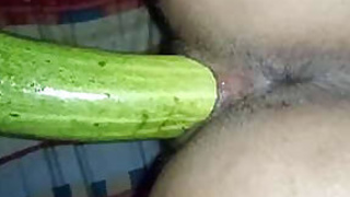 Husband inserting a huge cucumber into his wife's pussy desi fucked with my wife is moaning