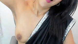Horny black beauty in a sari without a blouse, Nude tits with nipples