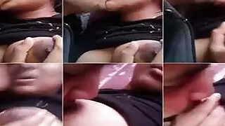 Bangladeshi girl squeezes and sucks her tits