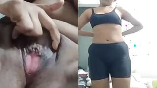 Pretty girl takes her clothes off and shows her tits and pussy